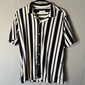 Men's Striped Button Down Shirt - Navy and White